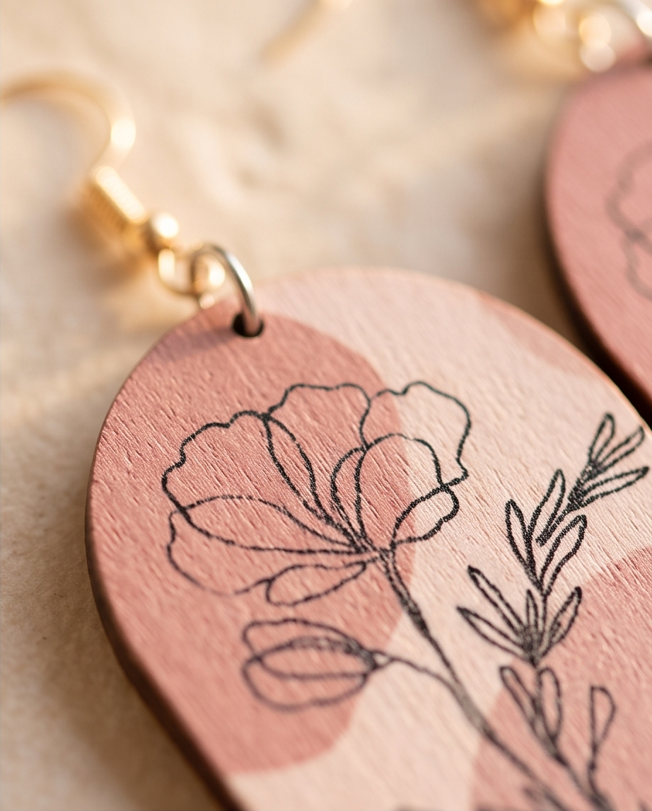 Wooden Rose Arch Earrings