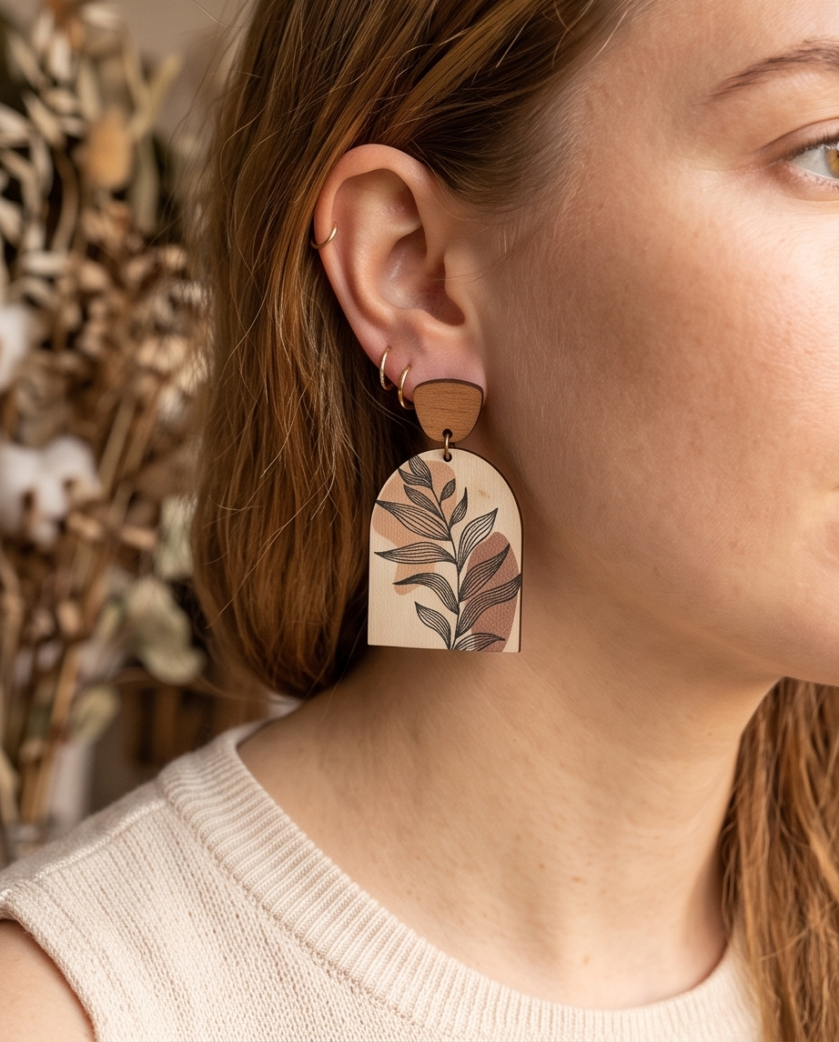 Wooden white leaf drop Earrings