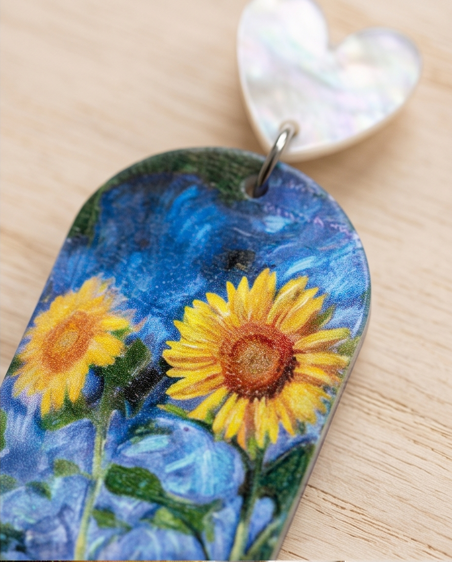Heart dangle sunflower Earrings