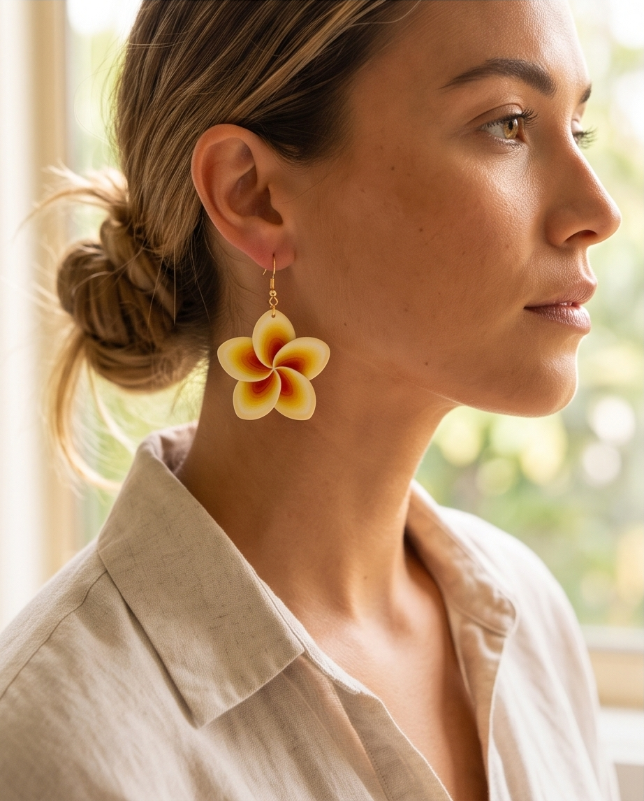 Yellow Frangipani flower Earrings