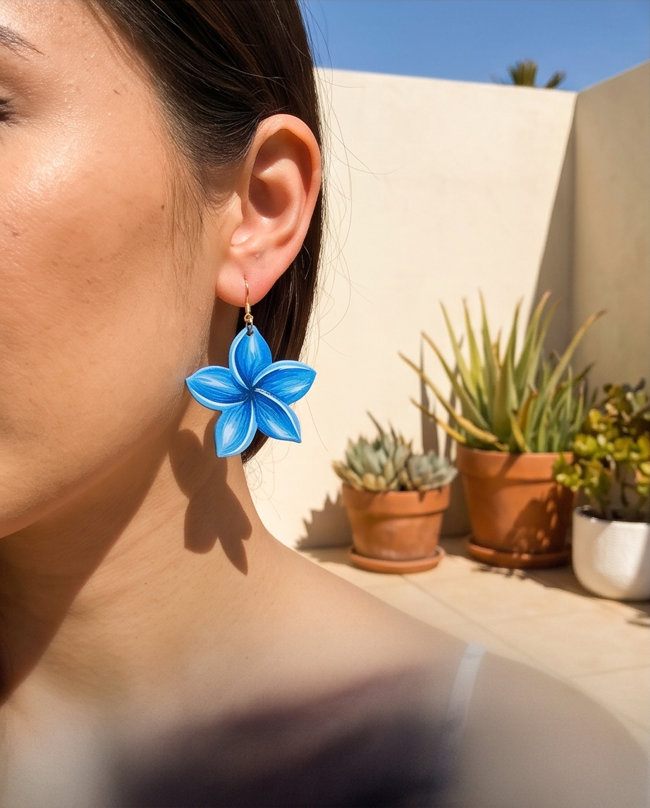 Blue Frangipani flower Earrings