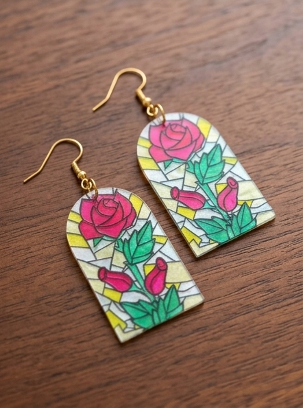 Stain glass arch rose Earrings