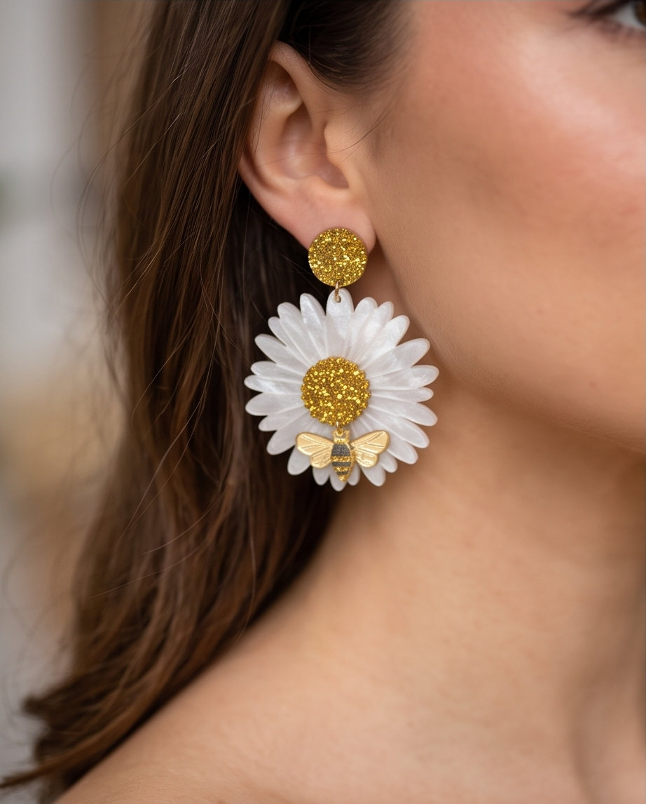 Flower and bee Earrings
