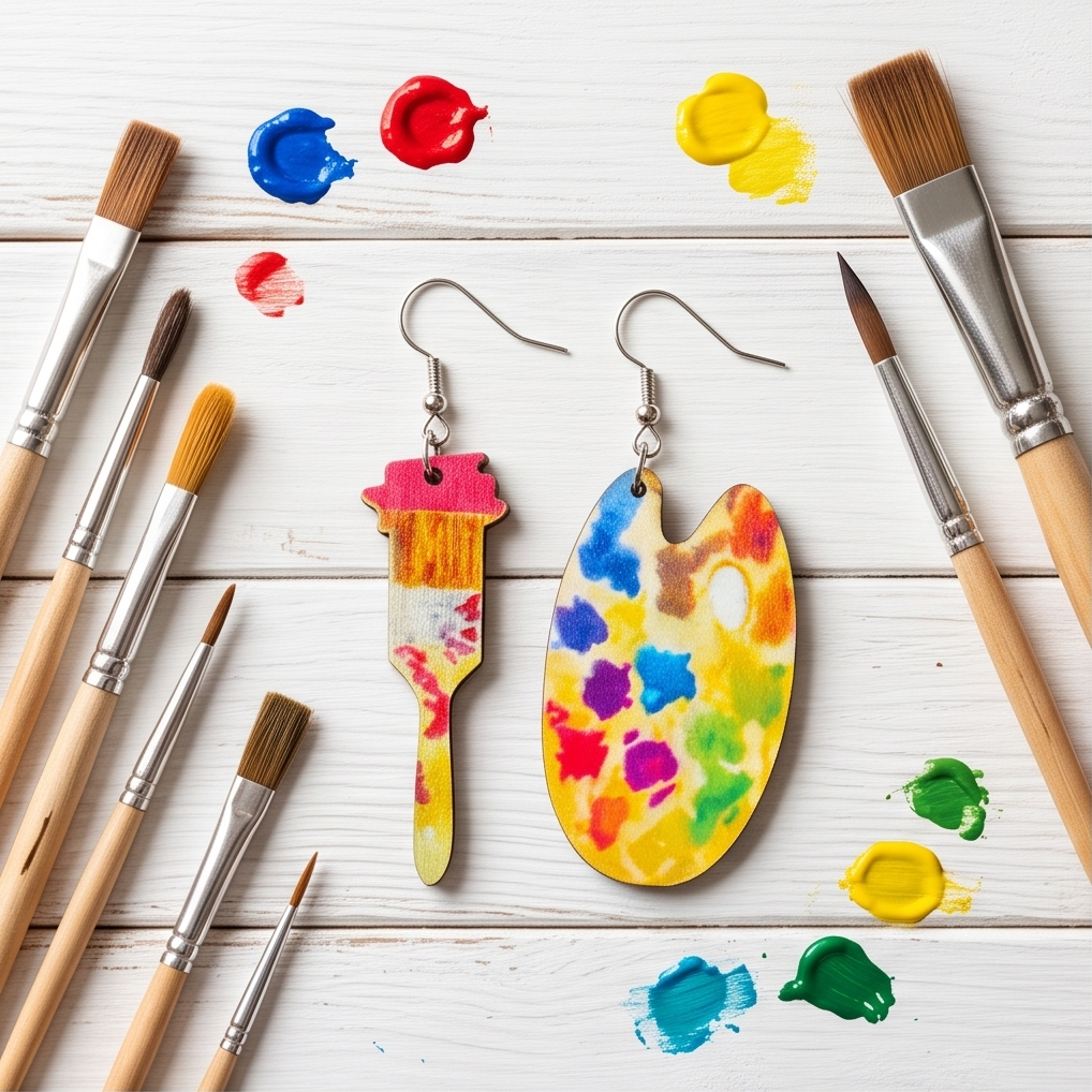 Hypoallergenic Stainless Steel Paint Brush and Palette Earrings Australia