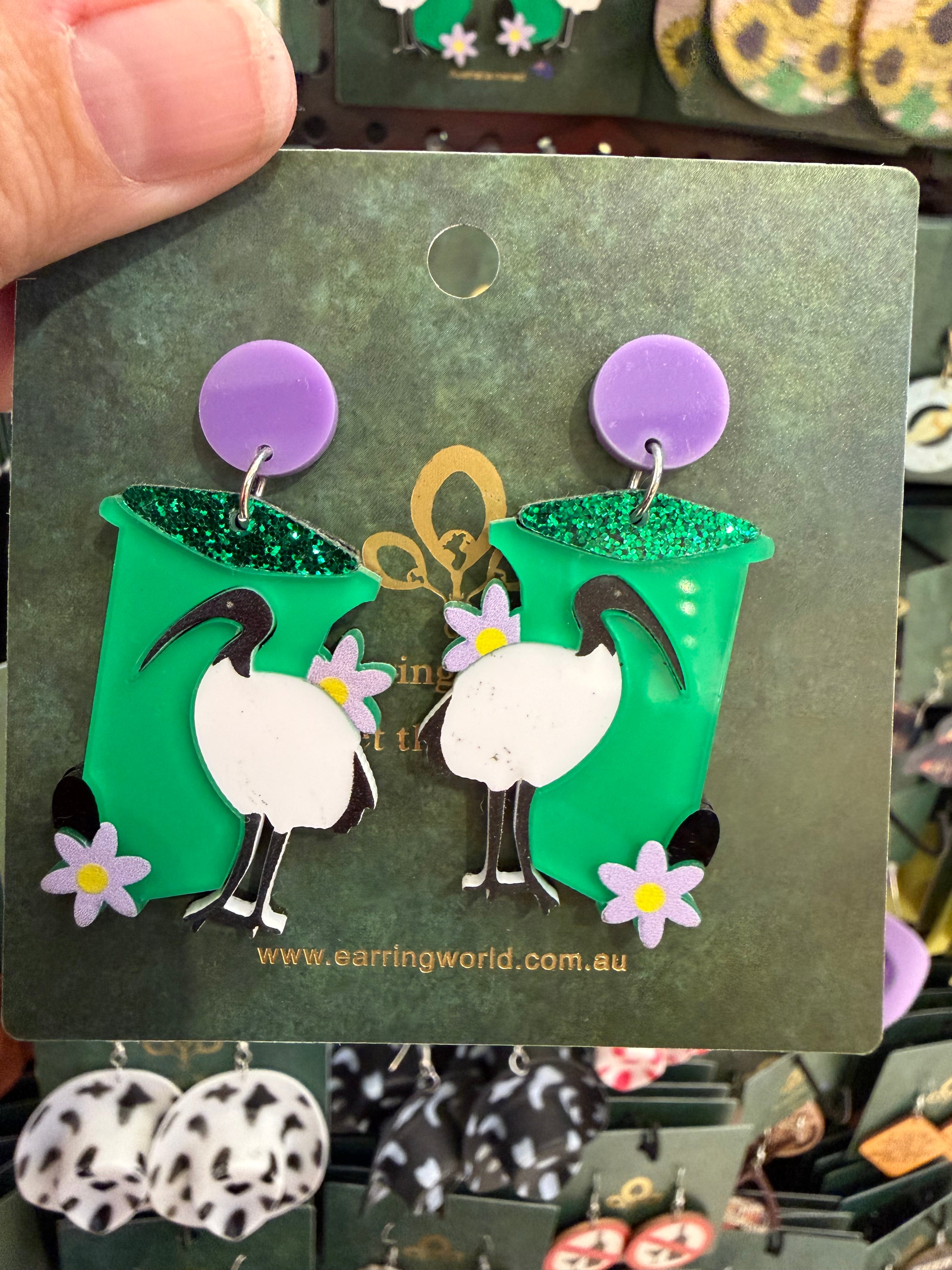 Stainless Steel Acrylic Ibis / bin chicken Earrings Australia