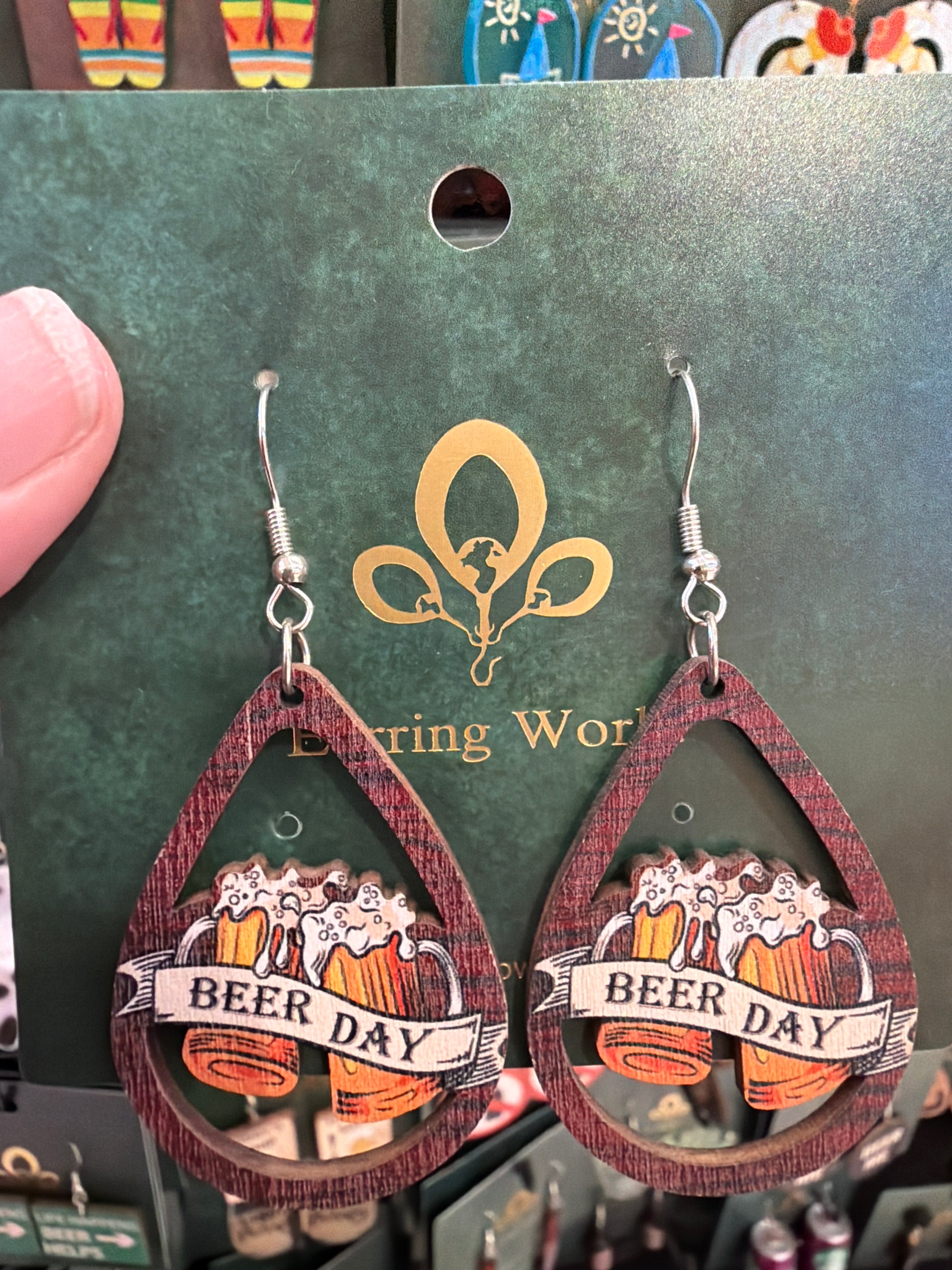 Stainless Steel Wooden Beer day Earrings Australia
