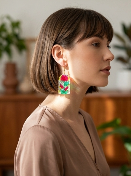 Stain glass arch rose Earrings