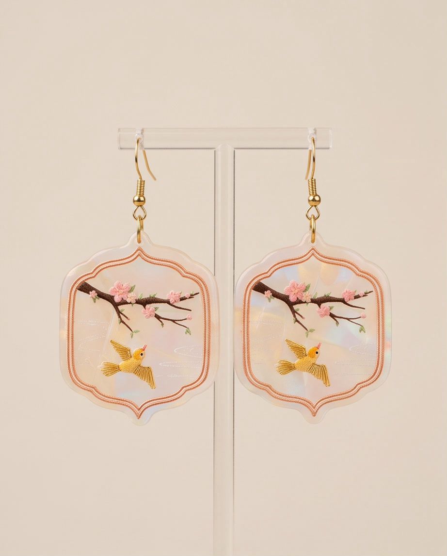 Marble sparrow and blossom Earrings