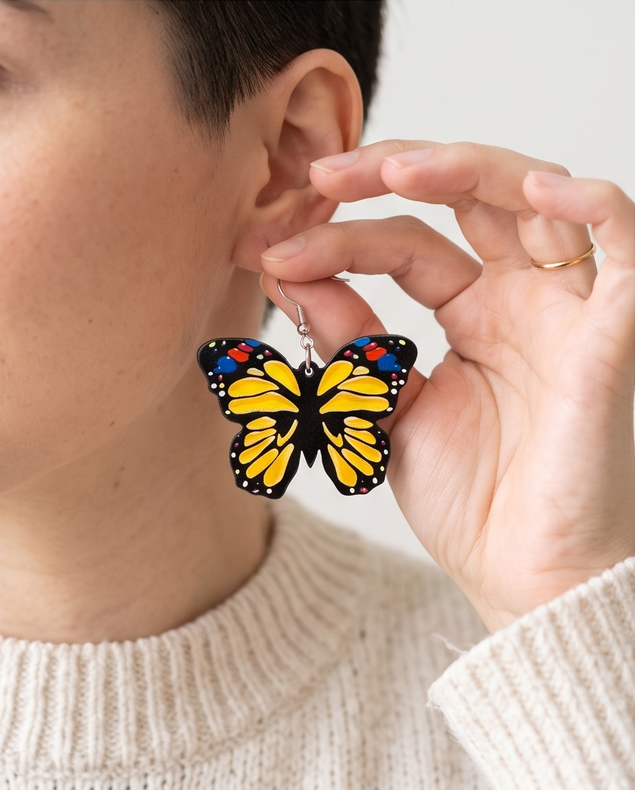 Yellow blue and red Butterfly Earrings