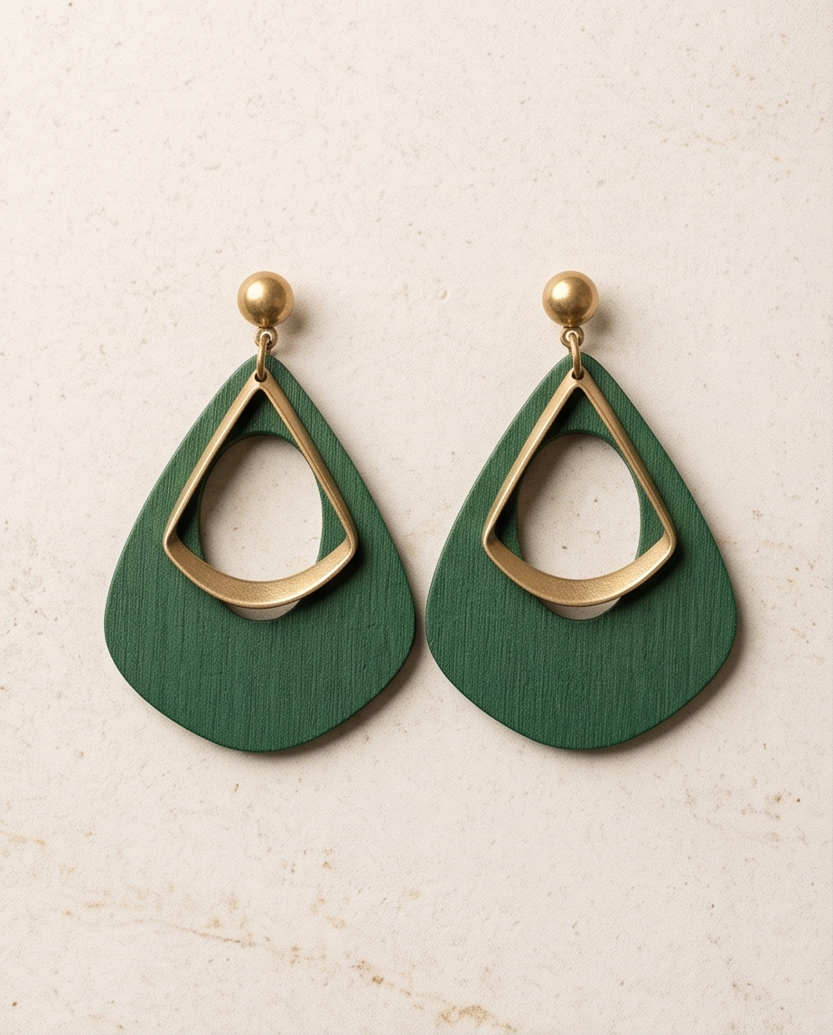 Green layered drop Earrings
