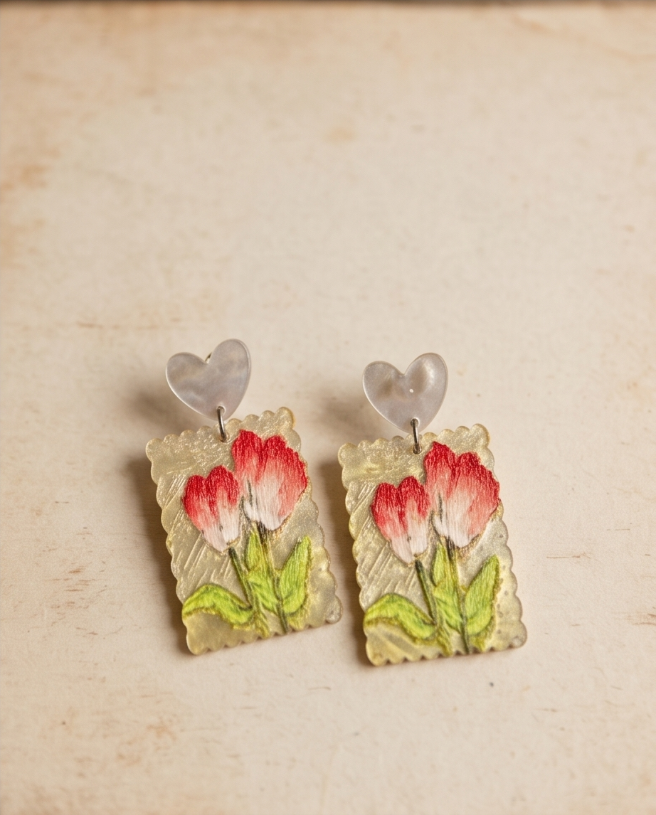 Heart dangle rose Earrings