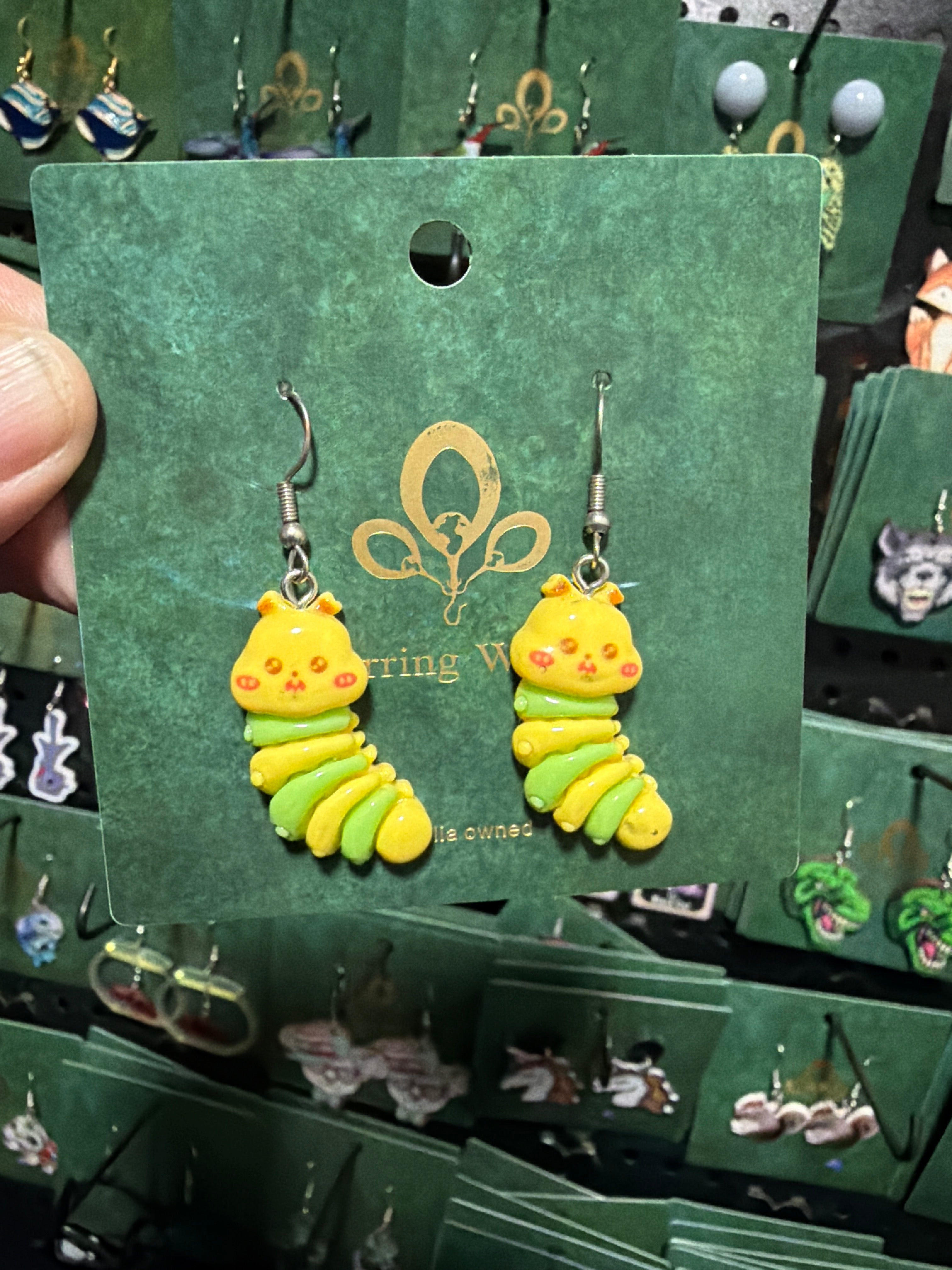 Stainless Steel Green Worm Earrings Australia