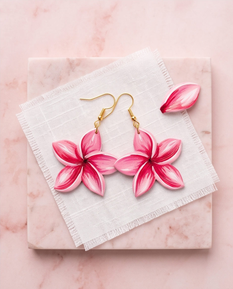 Pink Frangipani flower Earrings