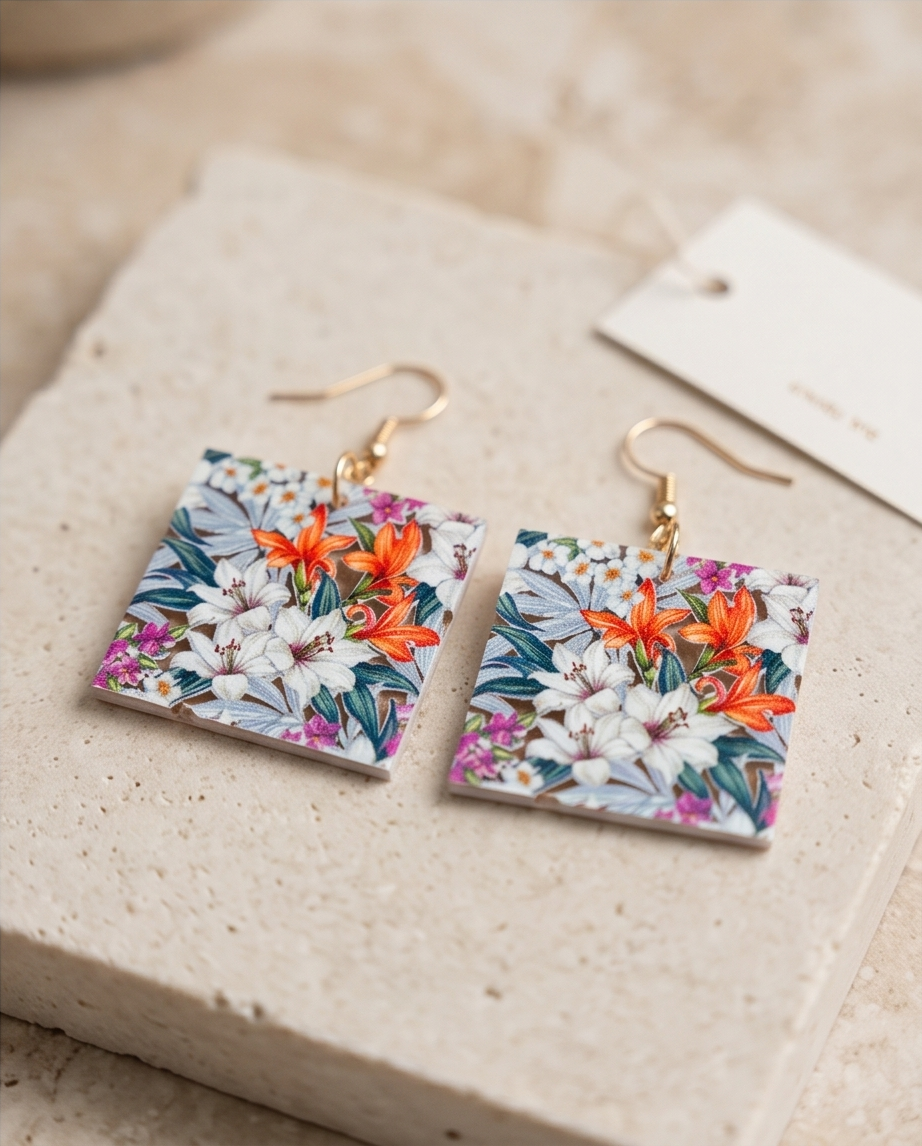 Flower tile Earrings