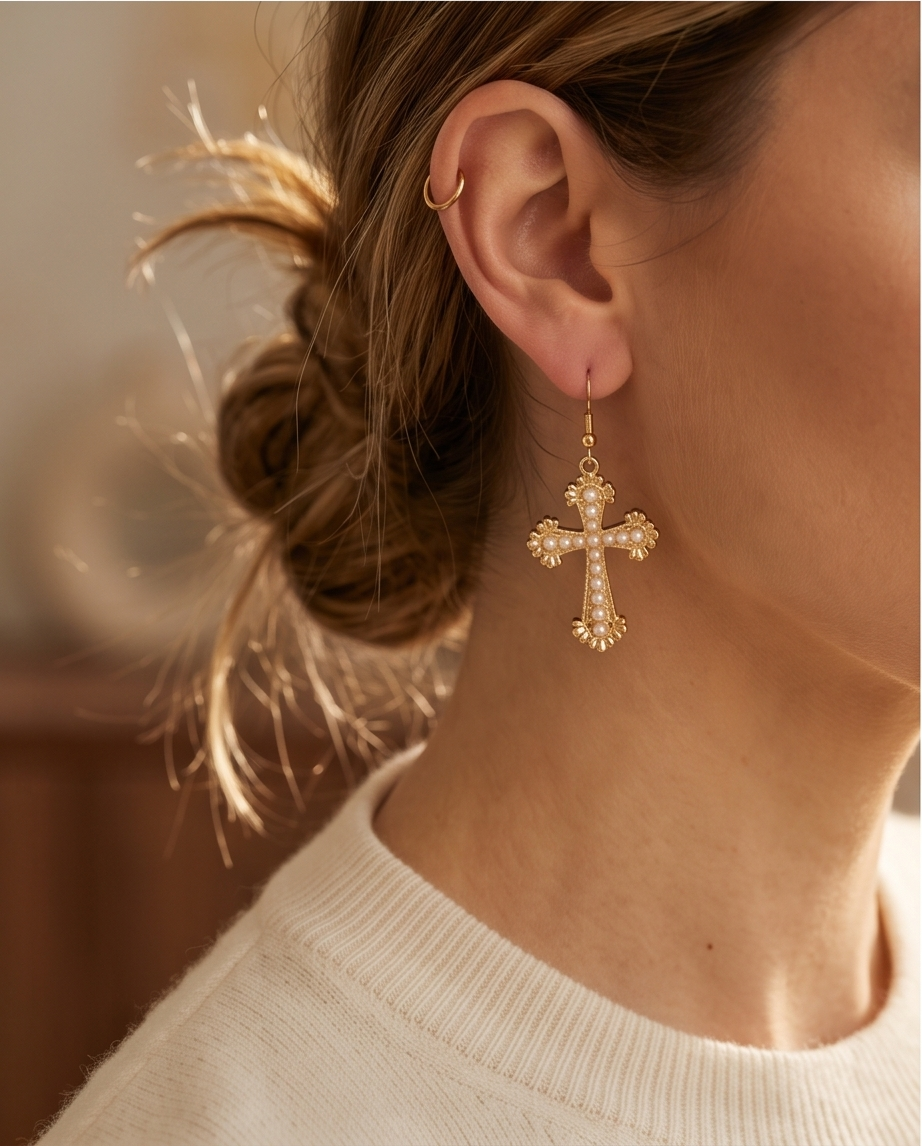 Cross and pearl Earrings