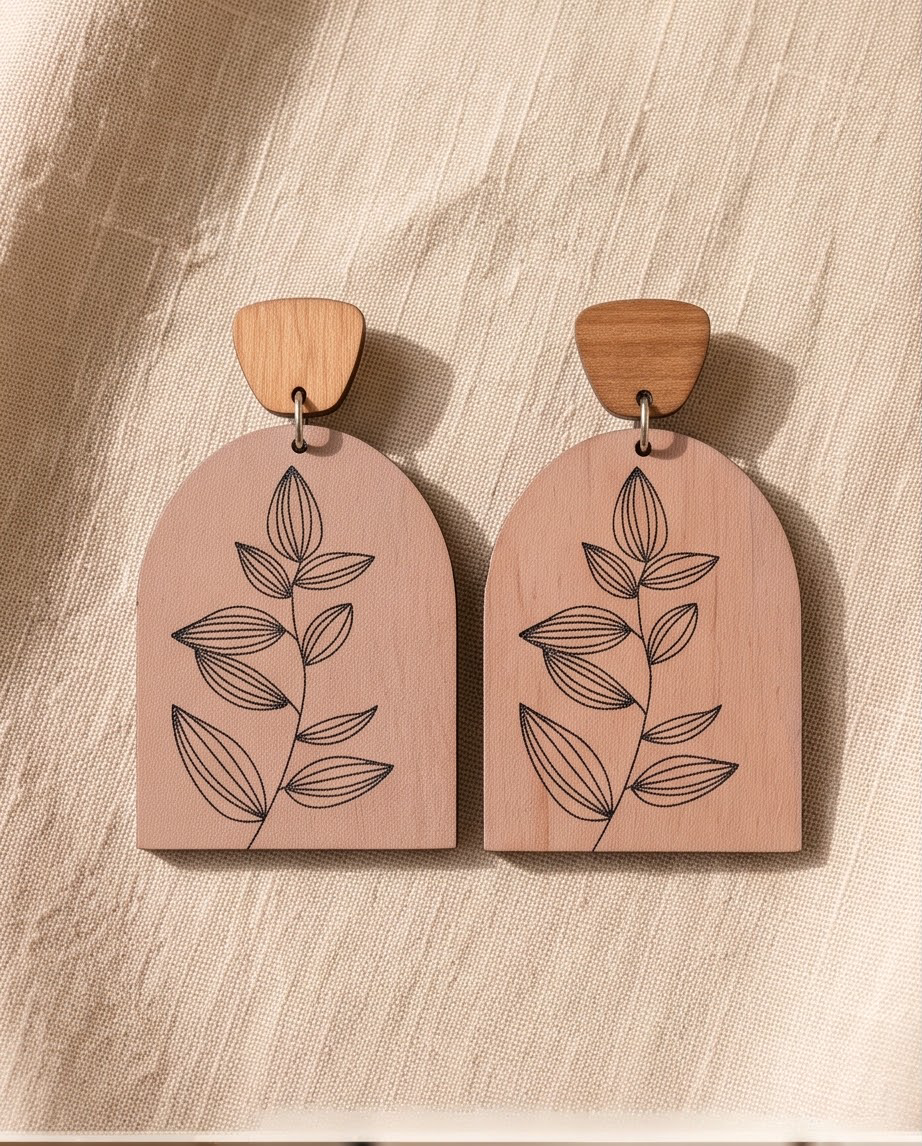 Wooden leaf drop Earrings