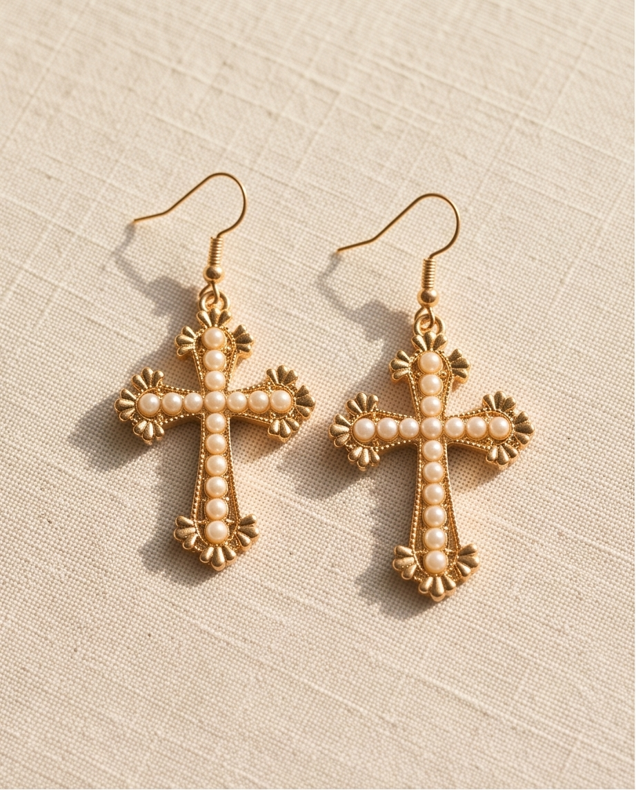 Cross and pearl Earrings