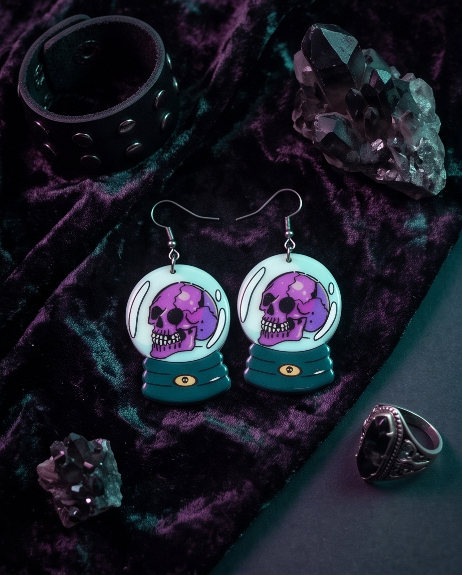 Skull crystal ball Earrings