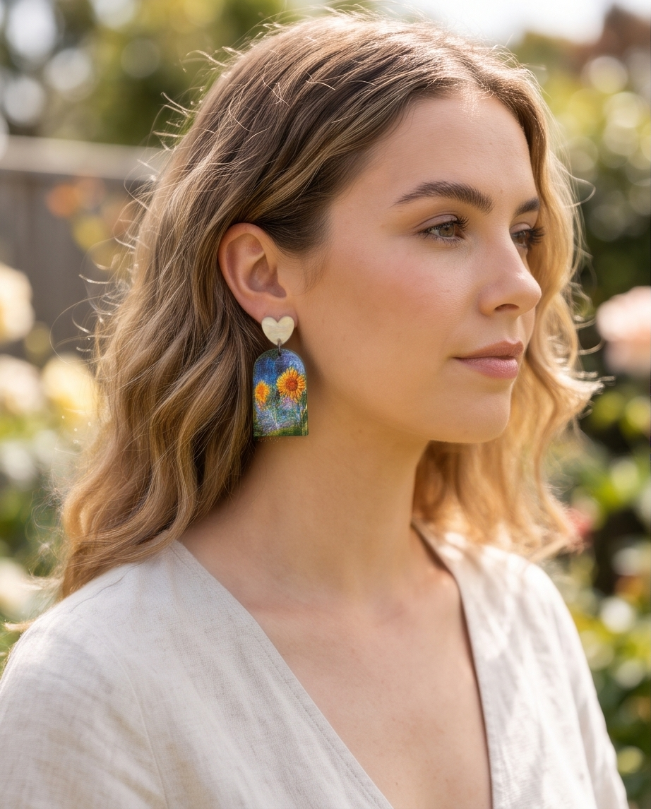 Heart dangle sunflower Earrings