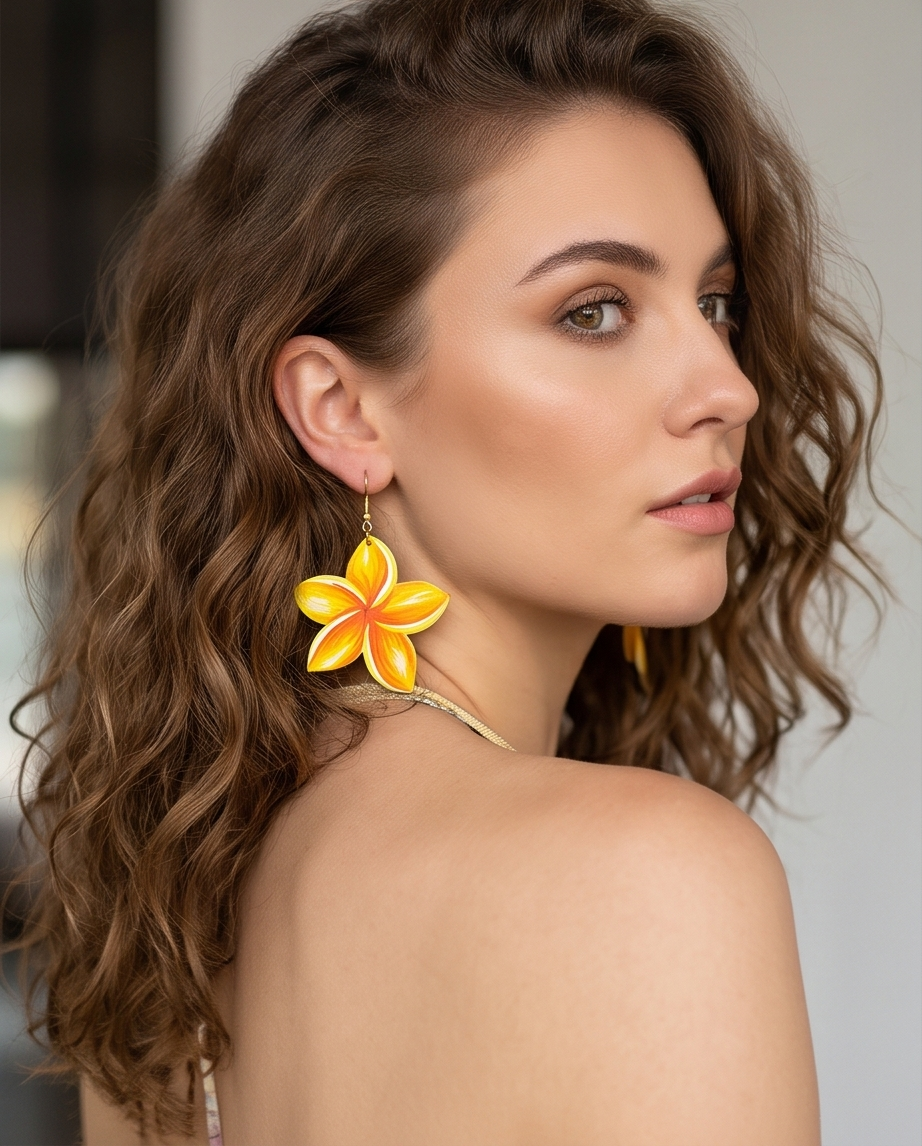 Yellow Frangipani flower Earrings