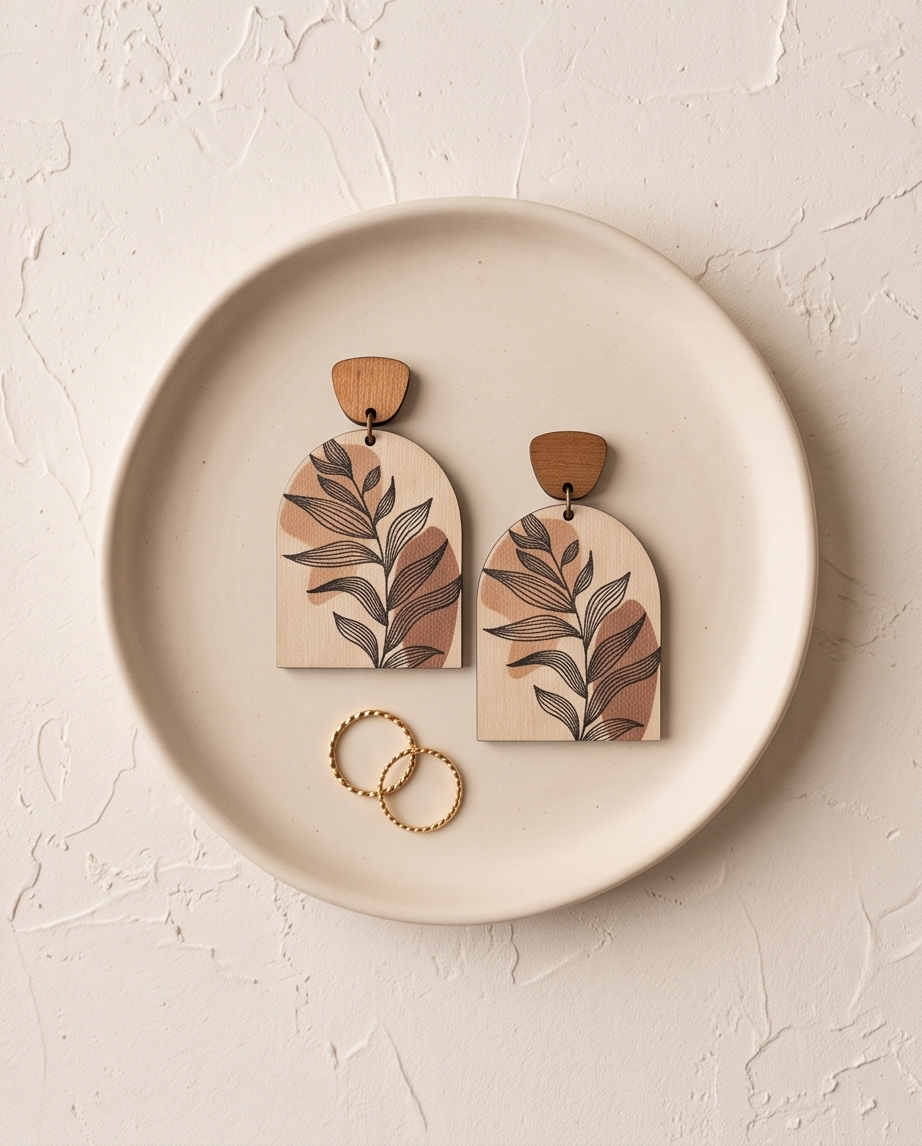 Wooden white leaf drop Earrings