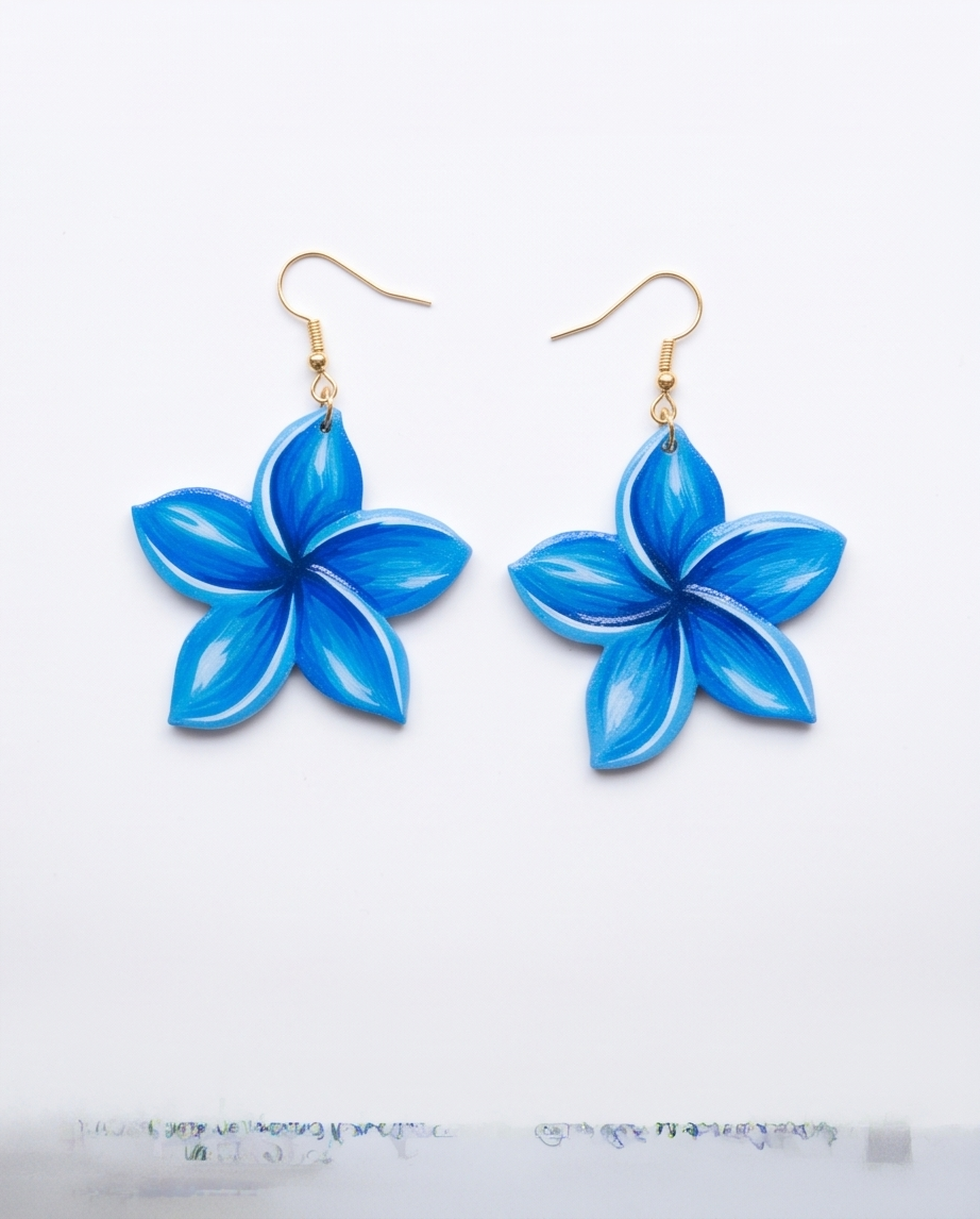 Blue Frangipani flower Earrings