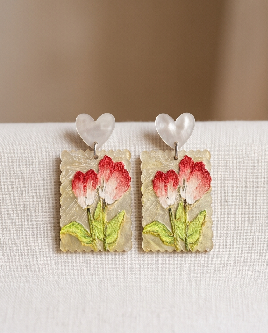 Heart dangle rose Earrings
