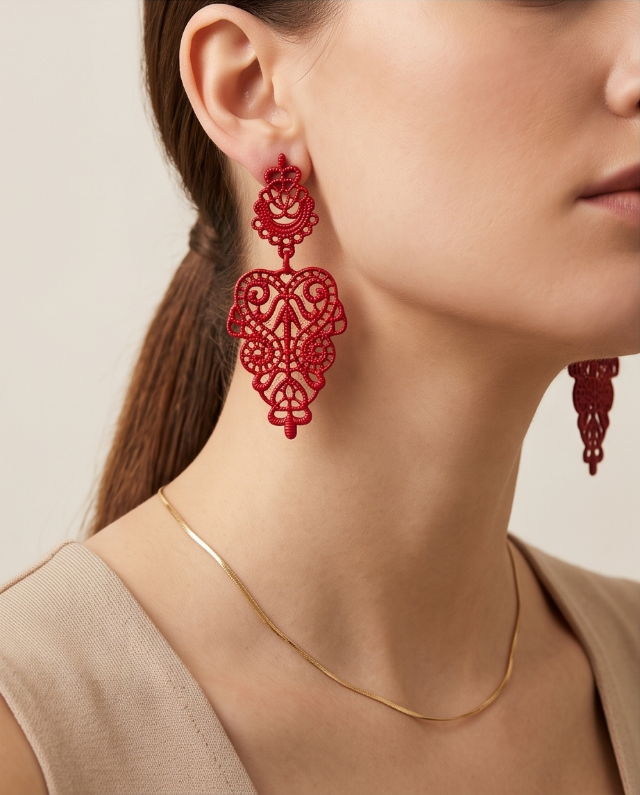 Red Lattice Drop Earrings