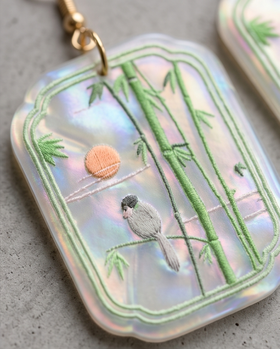 Marble bird and bamboo Earrings