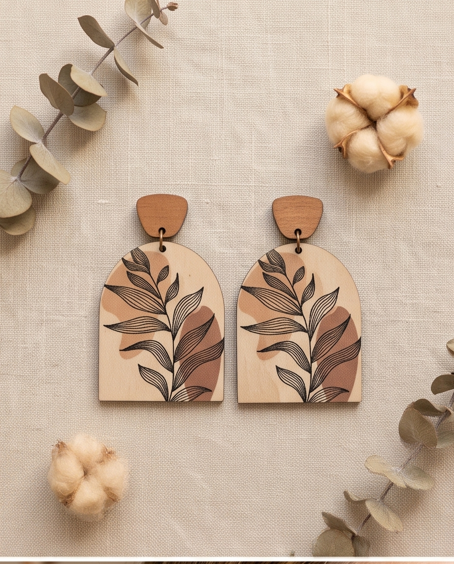 Wooden white leaf drop Earrings
