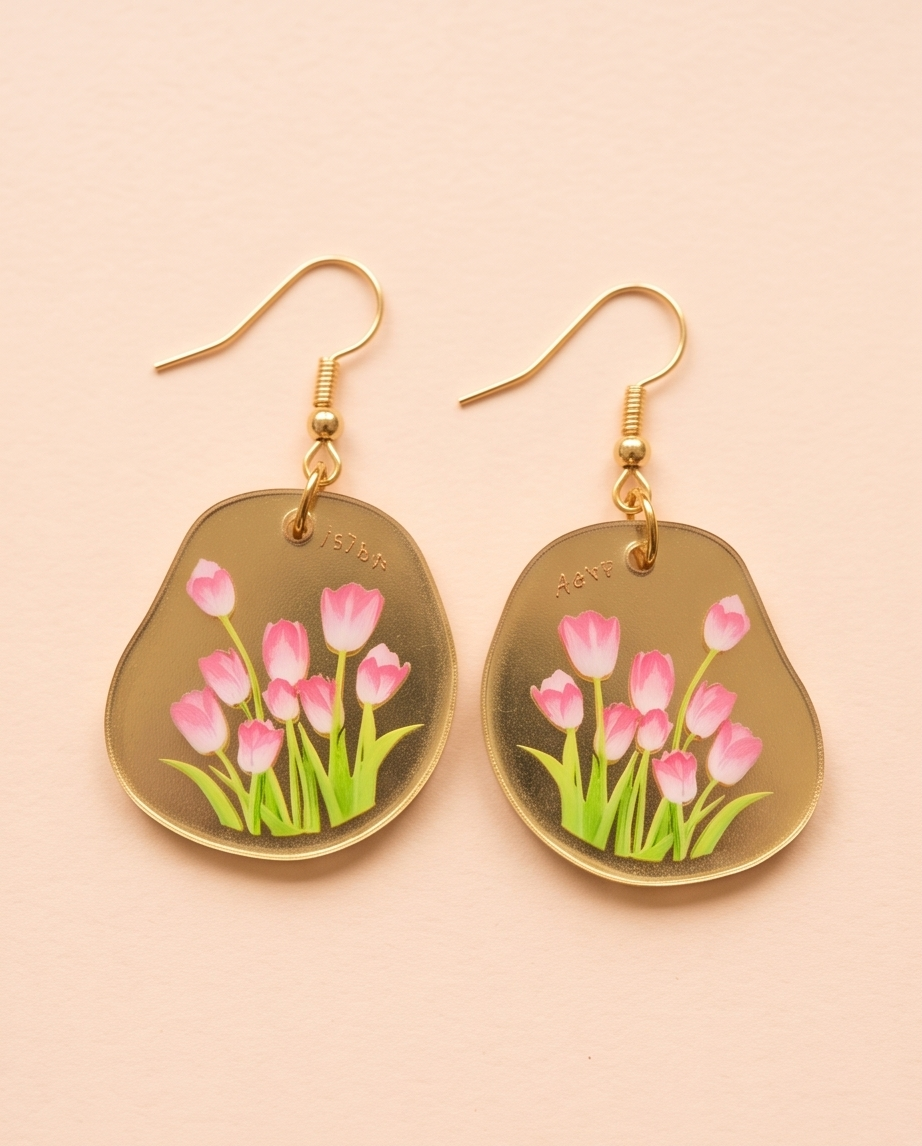 Shiny pink Tulip Earrings