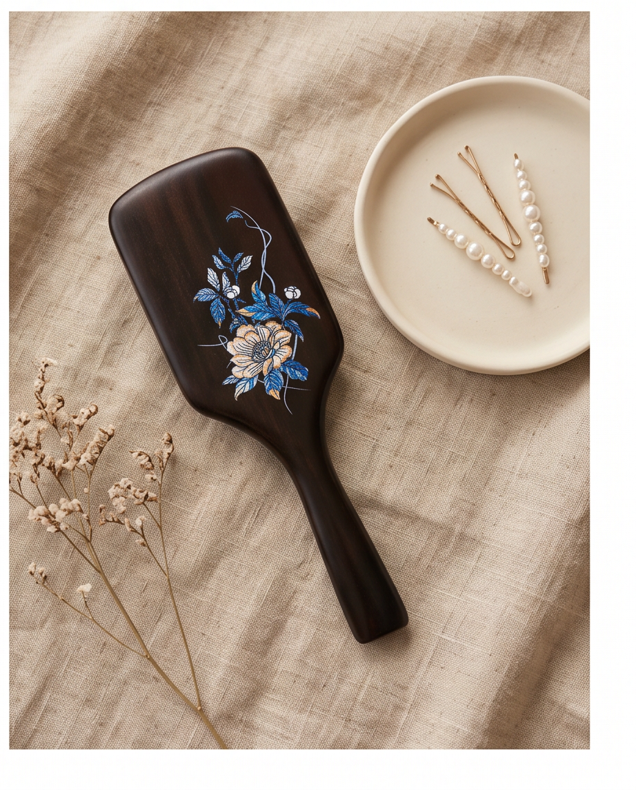 Sandalwood Blue and White Flower Brush Large