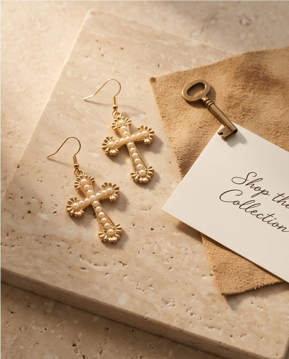 Cross and pearl Earrings