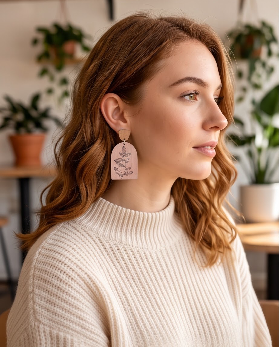 Wooden leaf drop Earrings