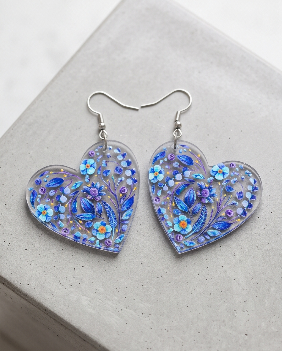 Blue Flower hearts Earrings