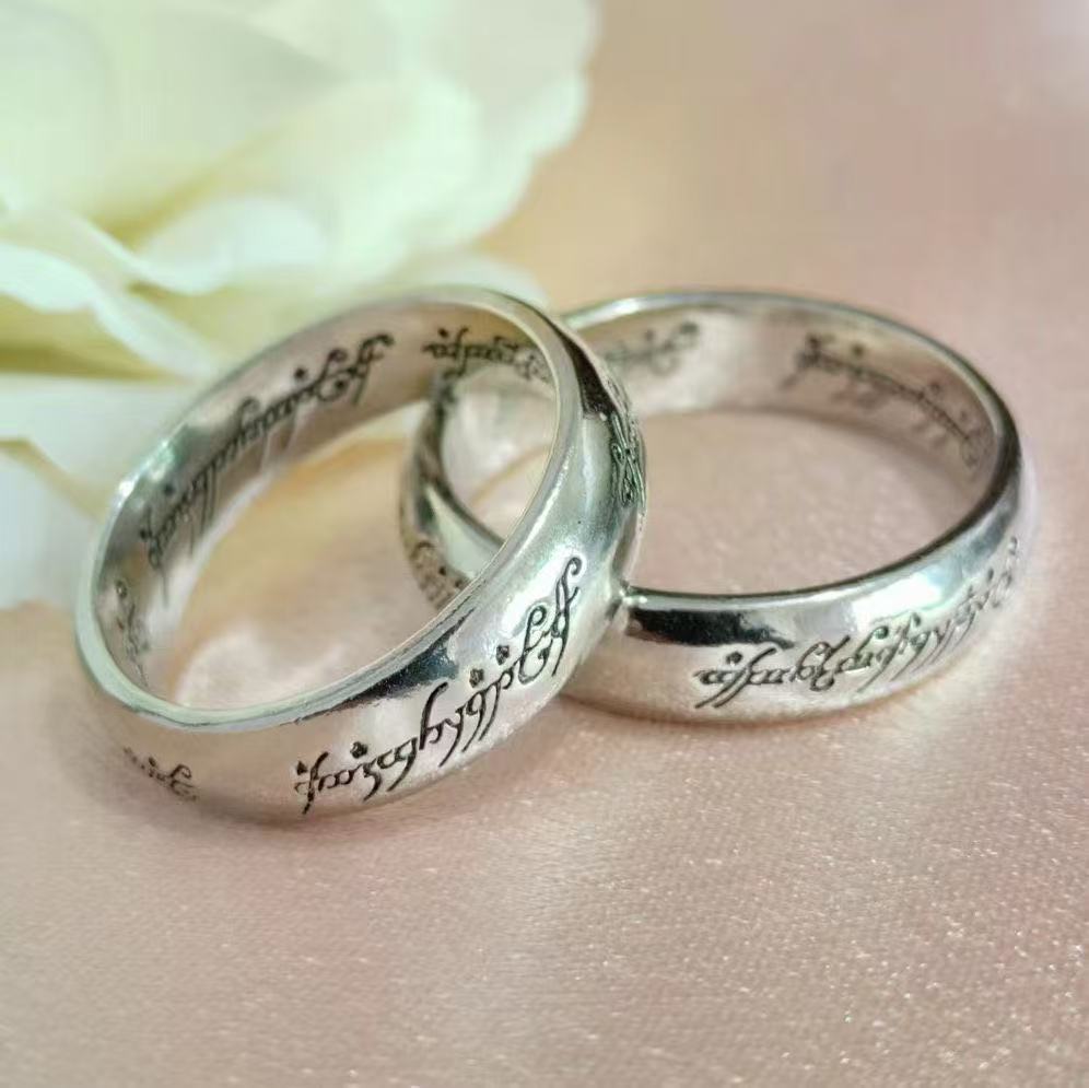Elven Script Stainless Steel Ring – Fantasy Engraved Band