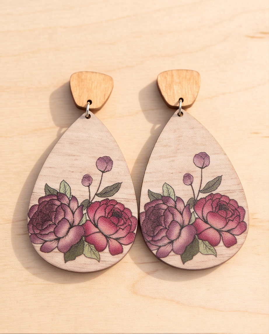 Wooden Rose Drop Earrings