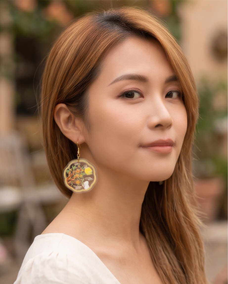 Marble rabbit and moon Earrings