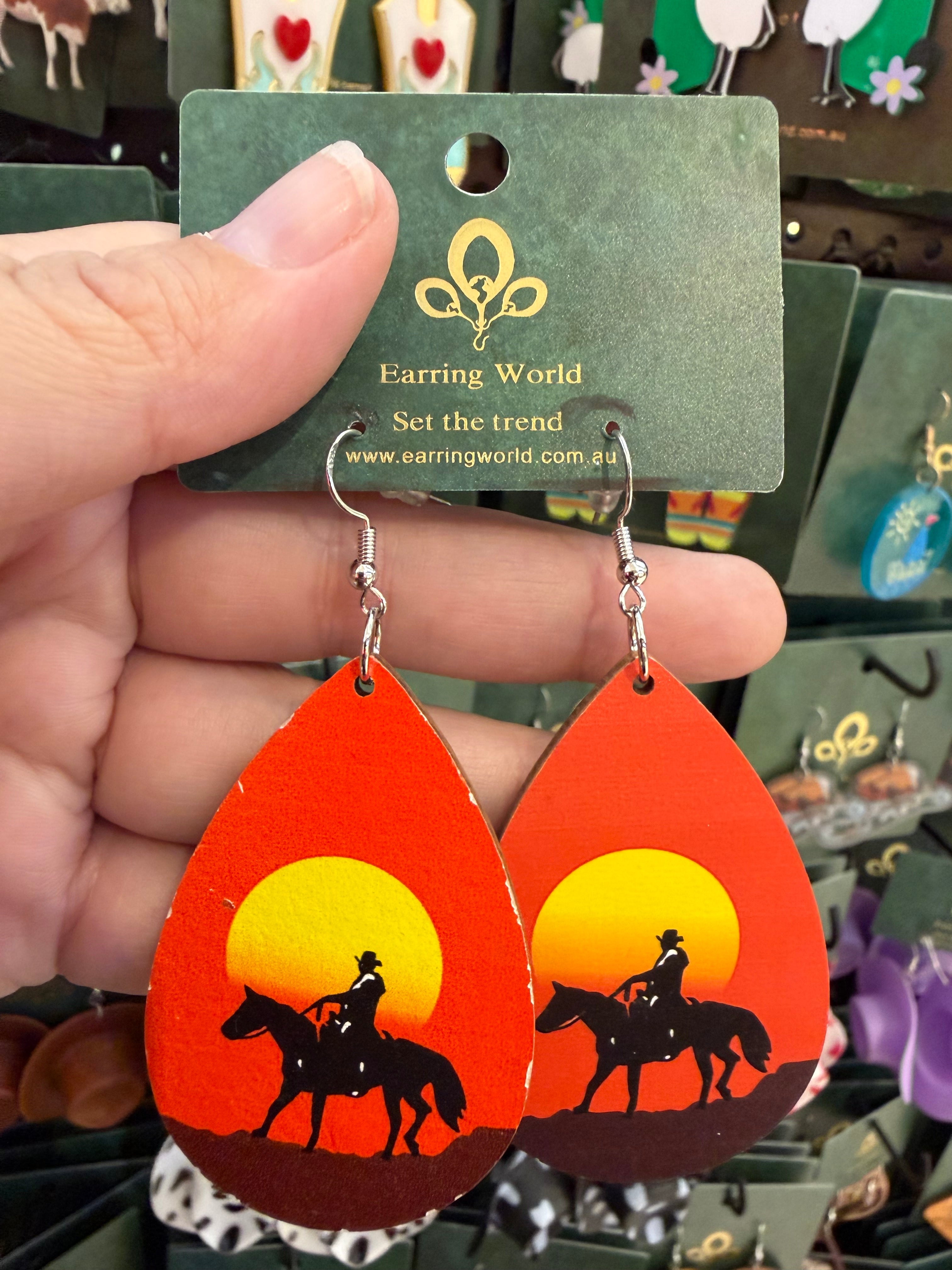Stainless Steel Wooden Rider in the sunset Earrings Australia
