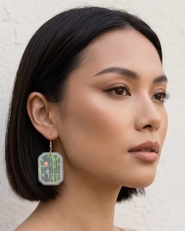 Marble bird and bamboo Earrings