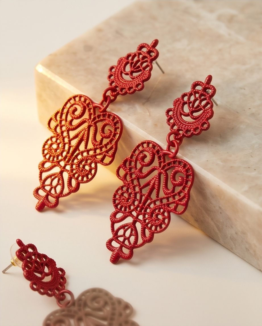 Red Lattice Drop Earrings