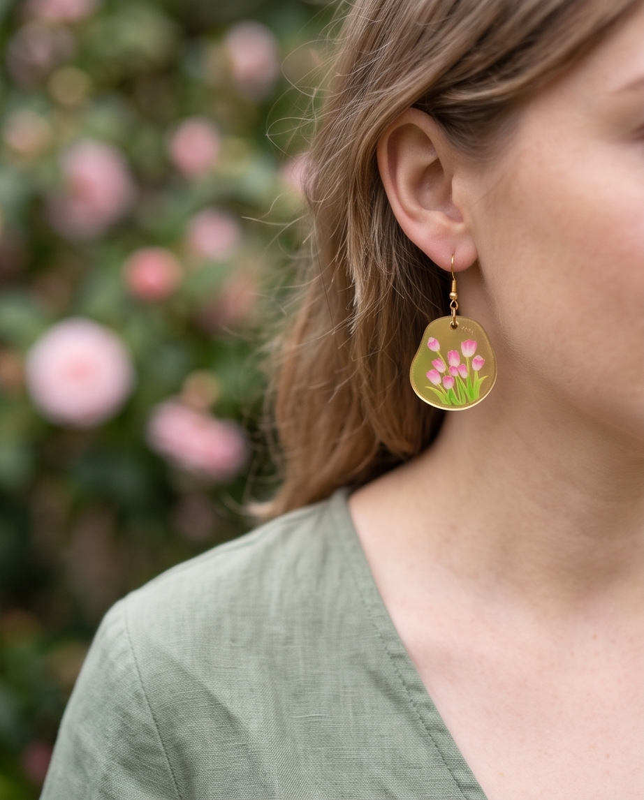 Shiny pink Tulip Earrings
