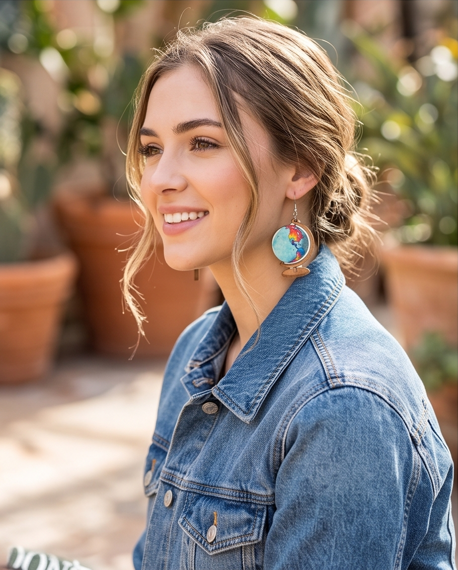 Hypoallergenic Stainless Steel World Globe Earrings Australia