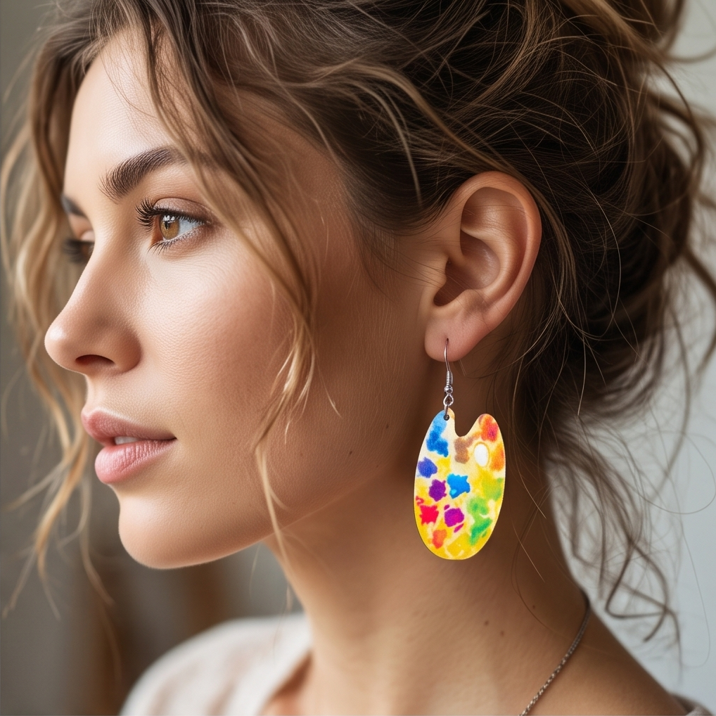 Hypoallergenic Stainless Steel Paint Brush and Palette Earrings Australia