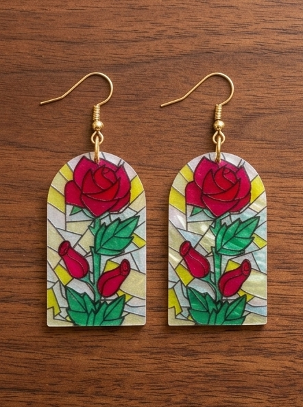 Stain glass arch rose Earrings