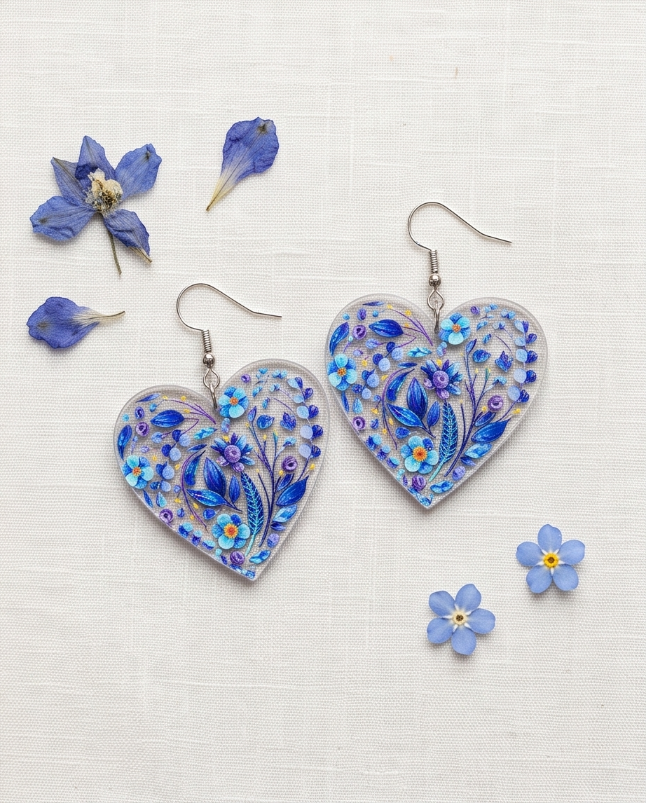 Blue Flower hearts Earrings