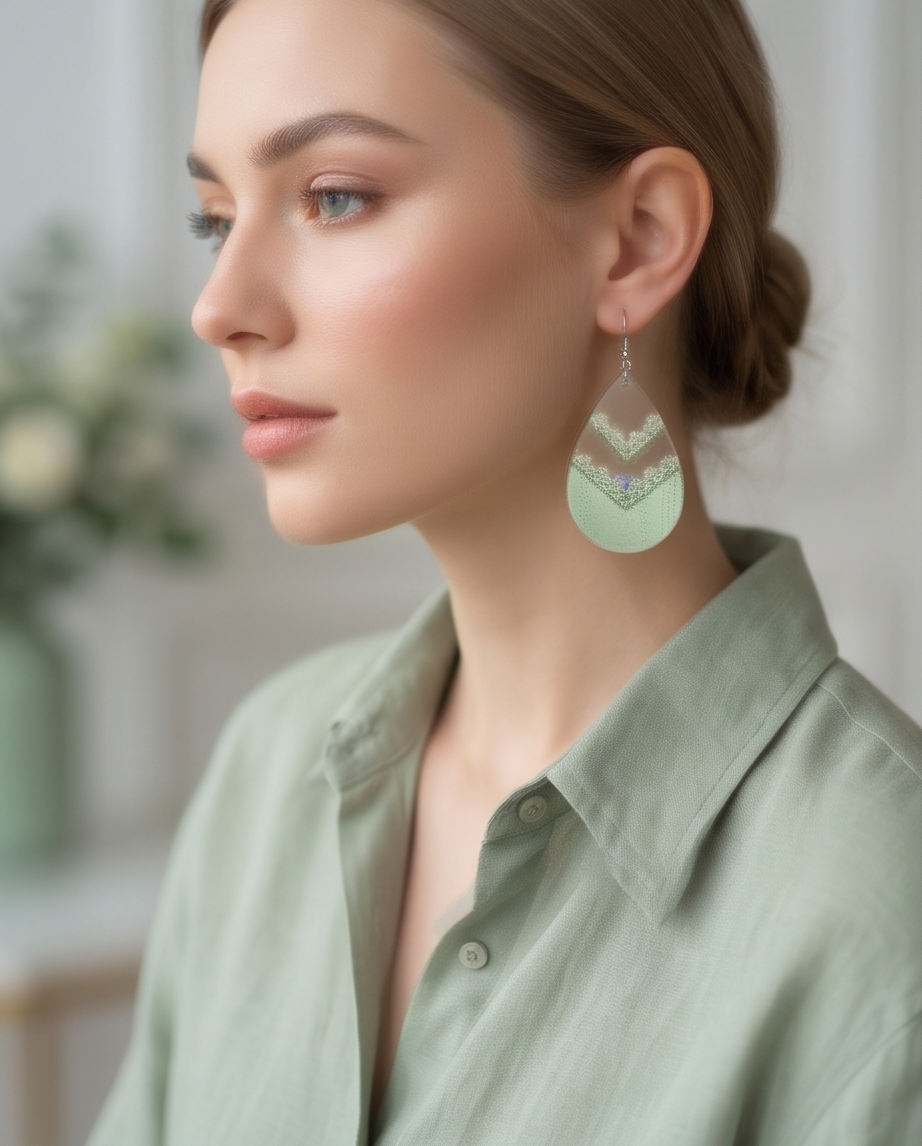 Green lace drop Earrings