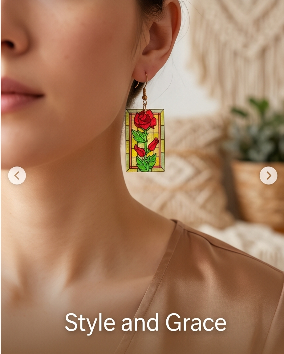 Stain glass square rose Earrings