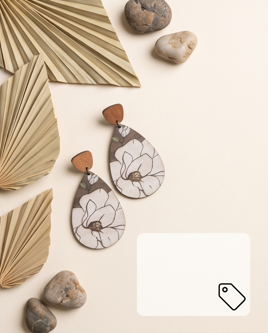 Wooden white flower drop Earrings