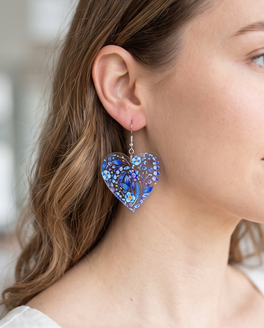 Blue Flower hearts Earrings